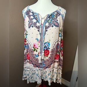 Bila bohemian-style sleeveless blouse with tassels size 2XL
